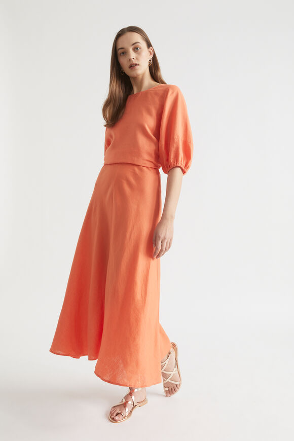 Core Linen Midi Swing Skirt  Orange Spritz  hi-res