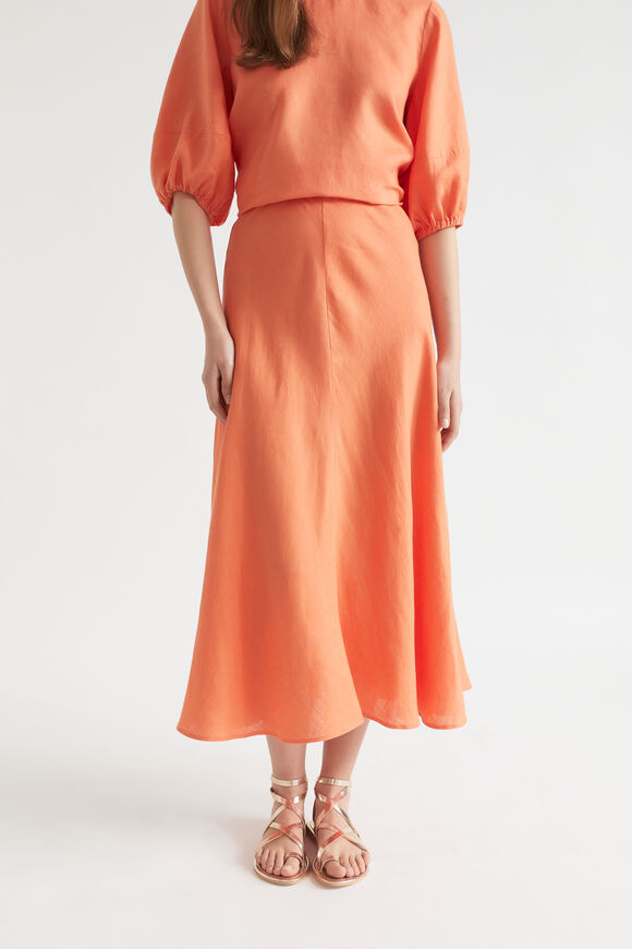 Core Linen Midi Swing Skirt  Orange Spritz  hi-res