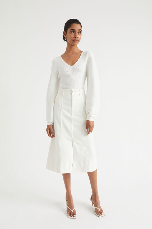 Split Front Denim Midi Skirt  Cloud Cream  hi-res