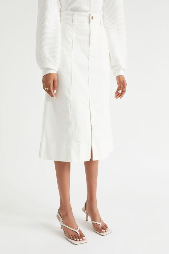 Split Front Denim Midi Skirt  Cloud Cream  hi-res