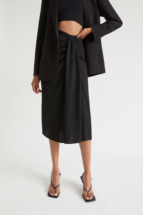 Twill Drape Front Skirt  Black  hi-res