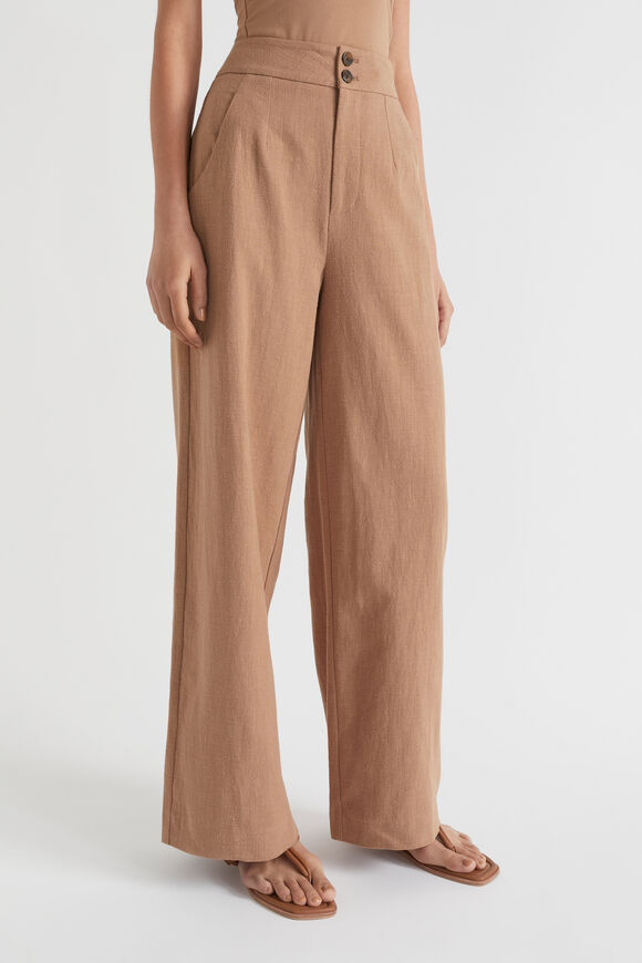 Textured Wide Leg Button Pant  Auburn Brown  hi-res