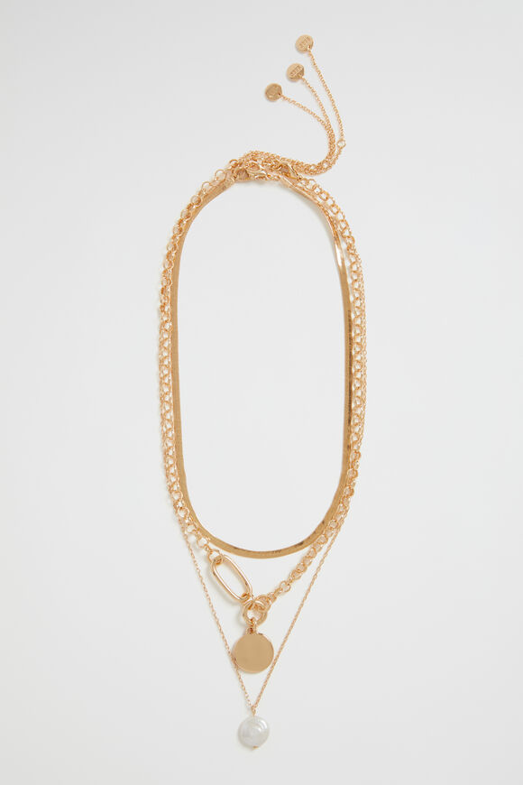 Layered Pearl Necklace  Gold  hi-res