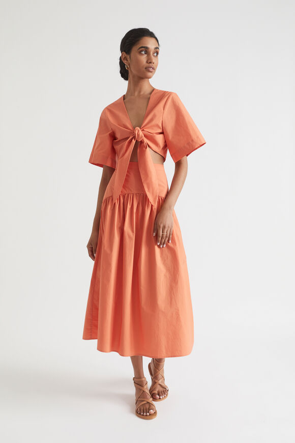 Poplin Gathered Midi Skirt  Orange Spritz  hi-res