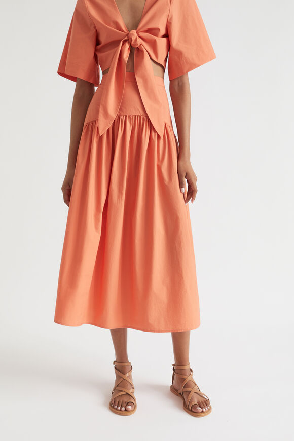 Poplin Gathered Midi Skirt  Orange Spritz  hi-res