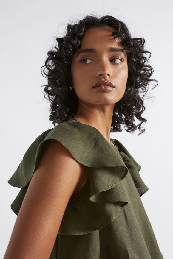 Linen Frill Sleeve Top  Dark Fern  hi-res