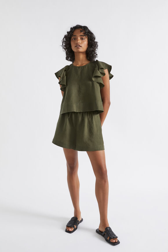 Linen Frill Sleeve Top  Dark Fern  hi-res