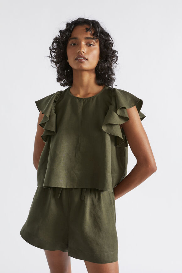 Linen Frill Sleeve Top  Dark Fern  hi-res