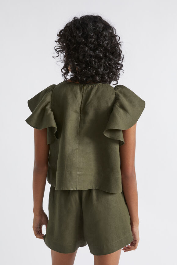 Linen Frill Sleeve Top  Dark Fern  hi-res