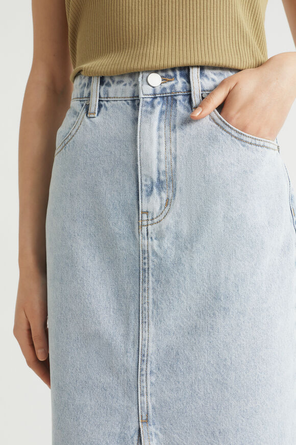 Denim Midi Split Front Skirt  Ice Blue Denim  hi-res