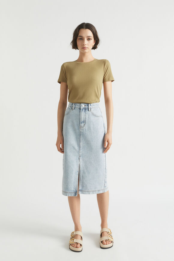 Denim Midi Split Front Skirt  Ice Blue Denim  hi-res