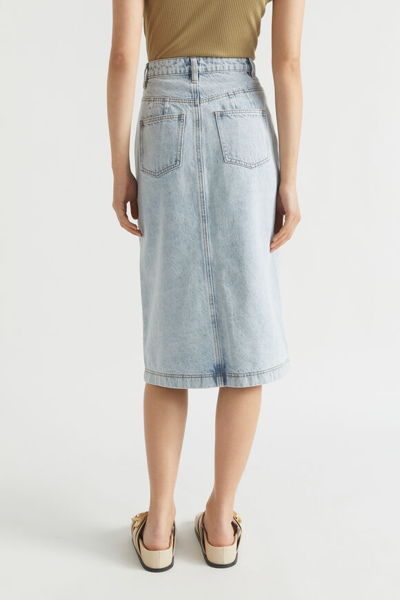 Denim Midi Split Front Skirt  Ice Blue Denim  hi-res