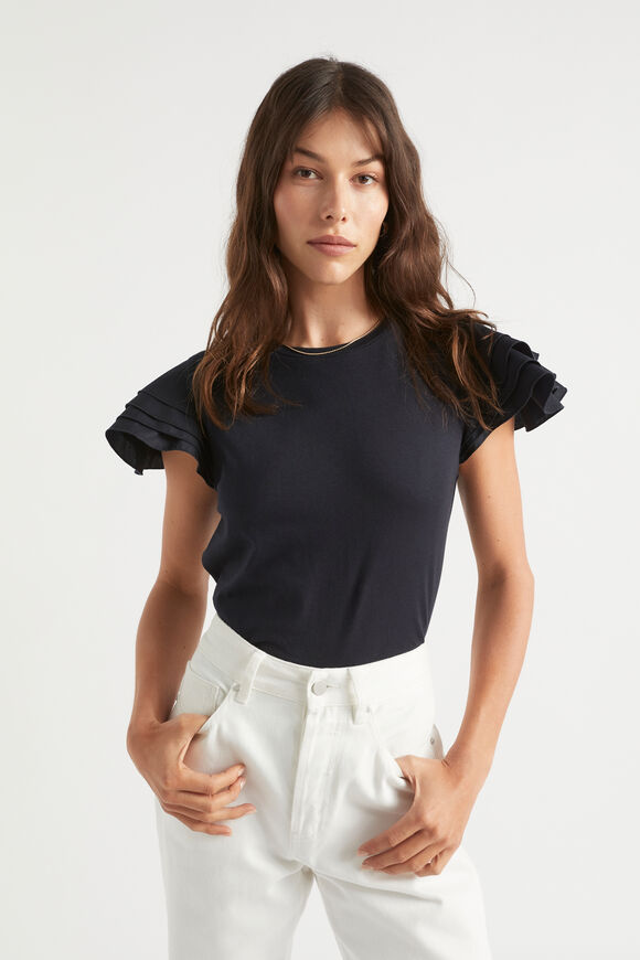 Layered Flutter Sleeve Tee  Deep Navy  hi-res