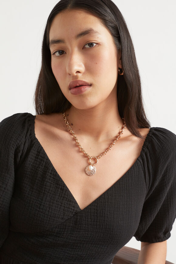 Pearl Disc Necklace  Gold  hi-res
