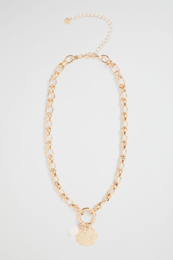 Pearl Disc Necklace  Gold  hi-res