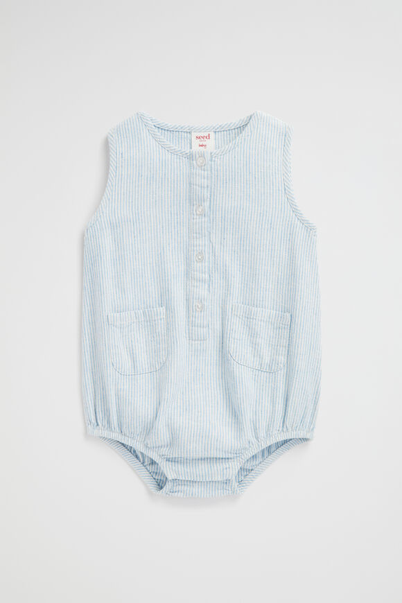 Stripe Romper  Water Blue  hi-res