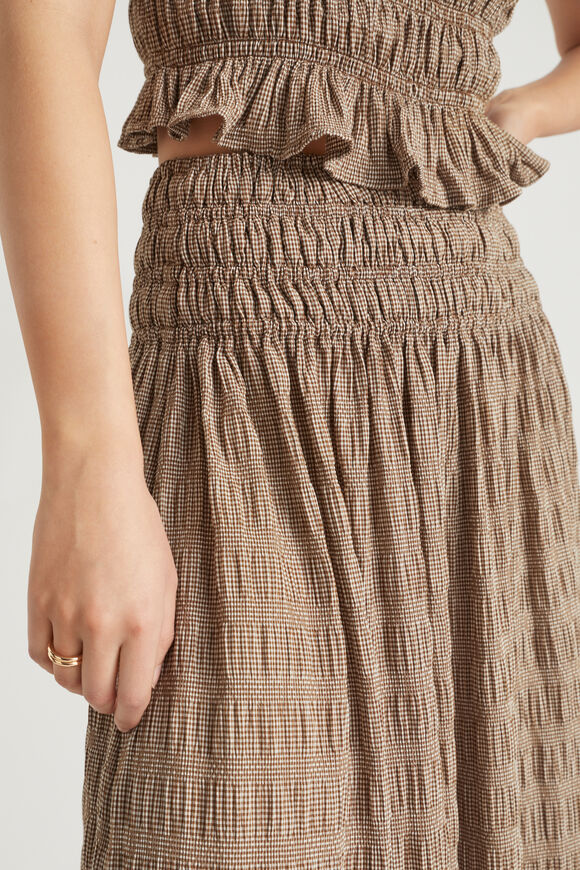 Textured Gingham Midi Skirt  Pecan Brown Gingham  hi-res