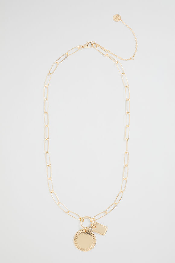 Chain Link Disc Necklace  Gold  hi-res