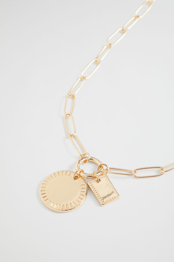 Chain Link Disc Necklace  Gold  hi-res