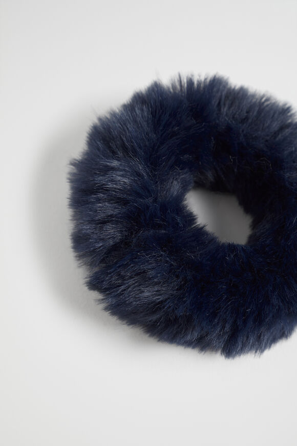 Faux Fur Scrunchie  Navy  hi-res