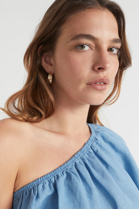 Linen One Shoulder Top  Soft Cobalt  hi-res