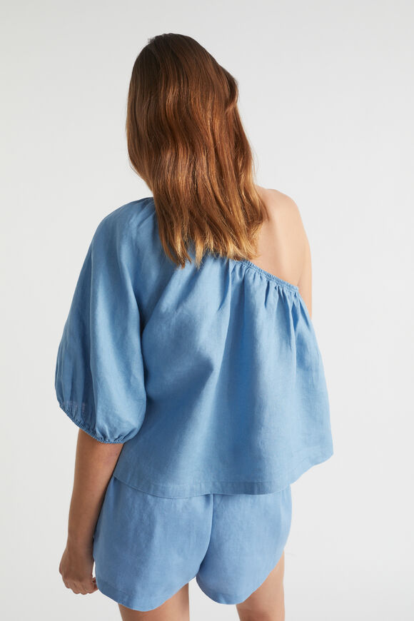 Linen One Shoulder Top  Soft Cobalt  hi-res