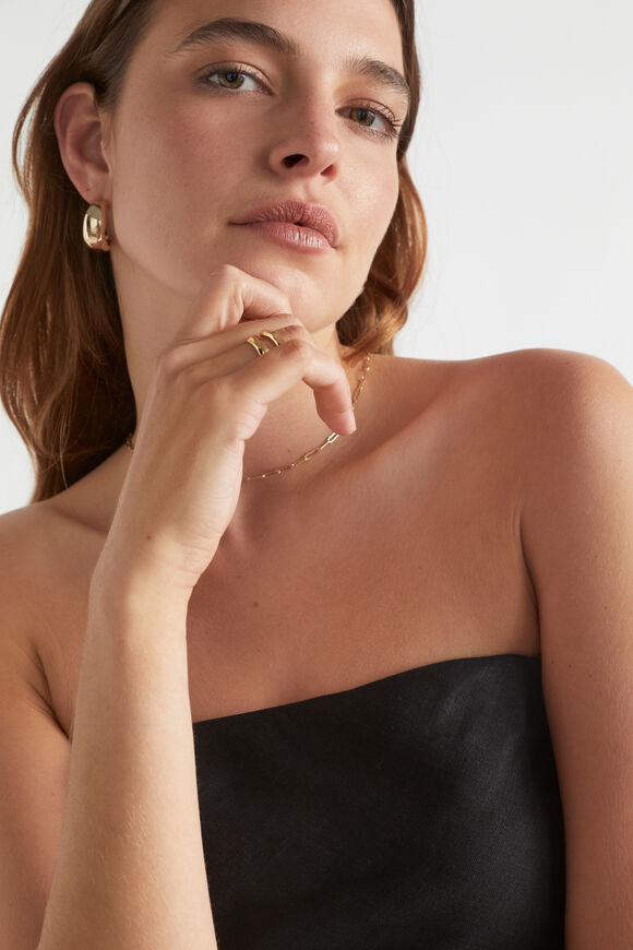 Linen Strapless Mini Dress  Black  hi-res
