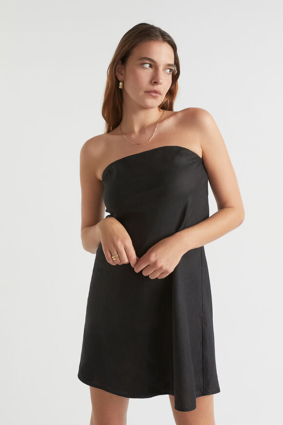 Linen Strapless Mini Dress  Black  hi-res