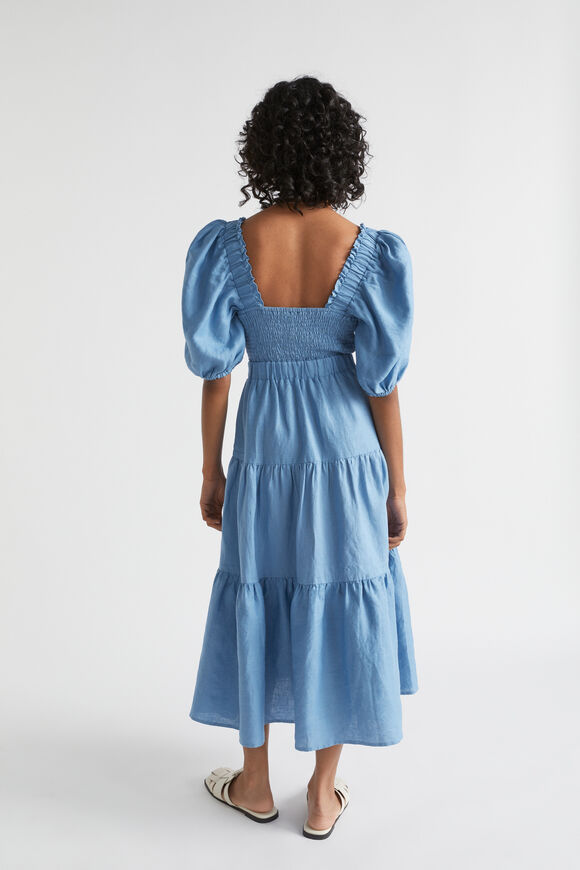 Linen Twist Front Tiered Midi Dress  Soft Cobalt  hi-res