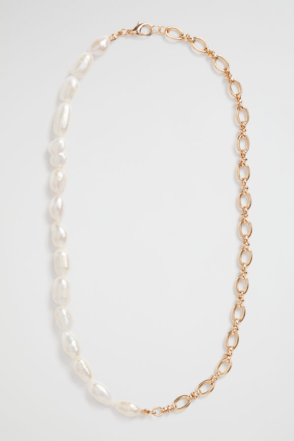 Pearl Chain Necklace  Gold  hi-res