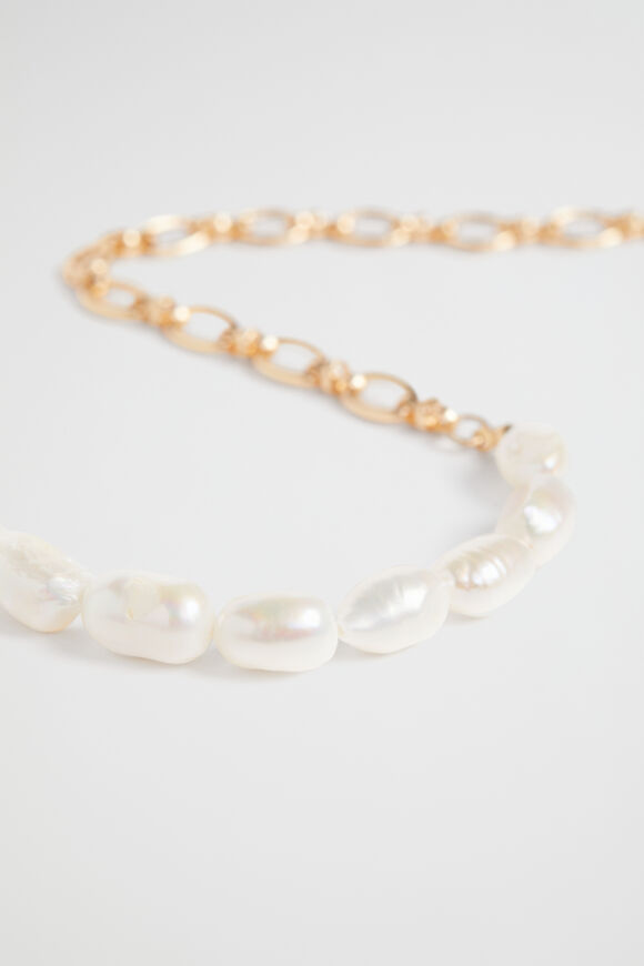 Pearl Chain Necklace  Gold  hi-res