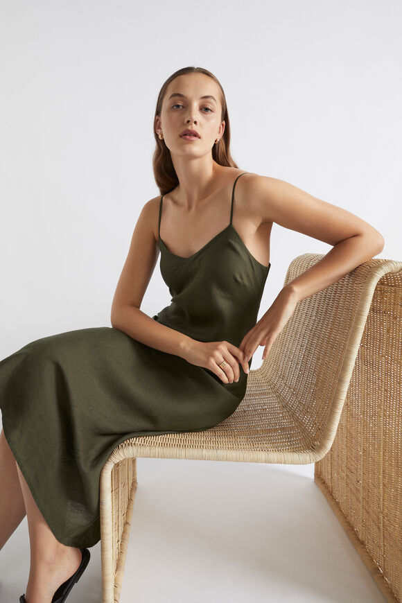 Core Linen Slip Dress  Dark Fern  hi-res