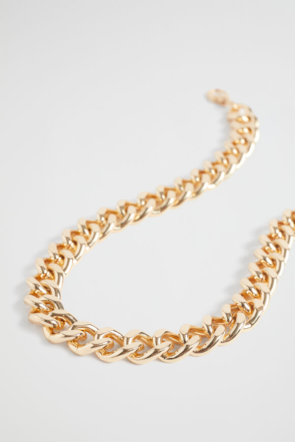 Flat Curb Chain Necklace  Gold  hi-res