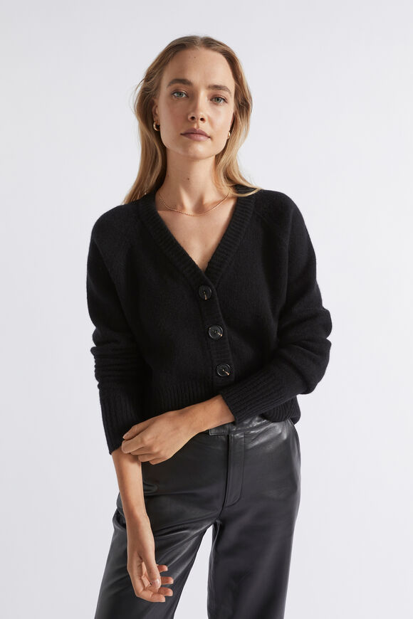 Merino Wool Raglan Cardigan  Black  hi-res