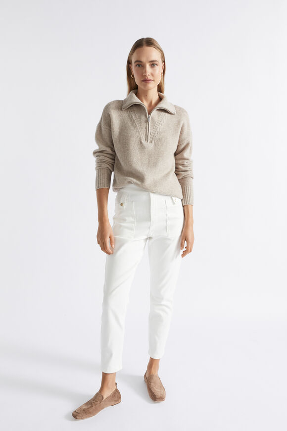 Merino Wool Zip Through Knit  Light Storm Marle  hi-res