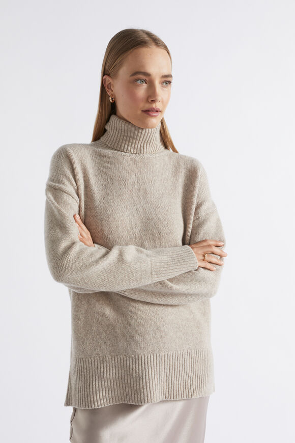 Merino Wool High Neck Knit  Light Storm Marle  hi-res