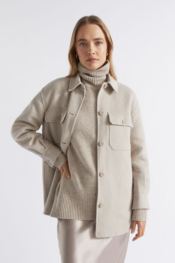 Merino Wool High Neck Knit  Light Storm Marle  hi-res