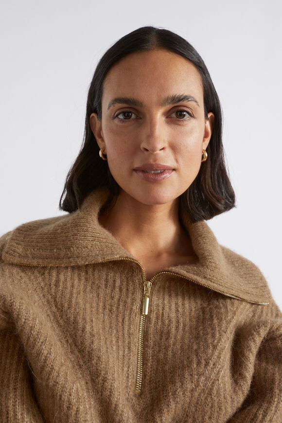 Funnel Neck Rib Knit  Deep Brass Marle  hi-res