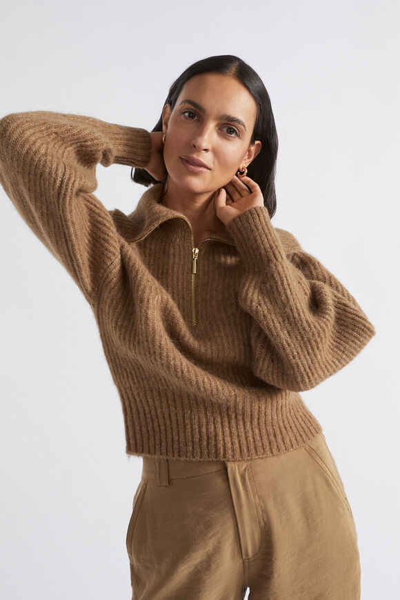 Funnel Neck Rib Knit  Deep Brass Marle  hi-res