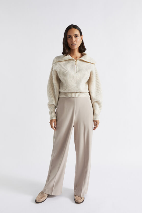 Funnel Neck Rib Knit  Oat Marle  hi-res