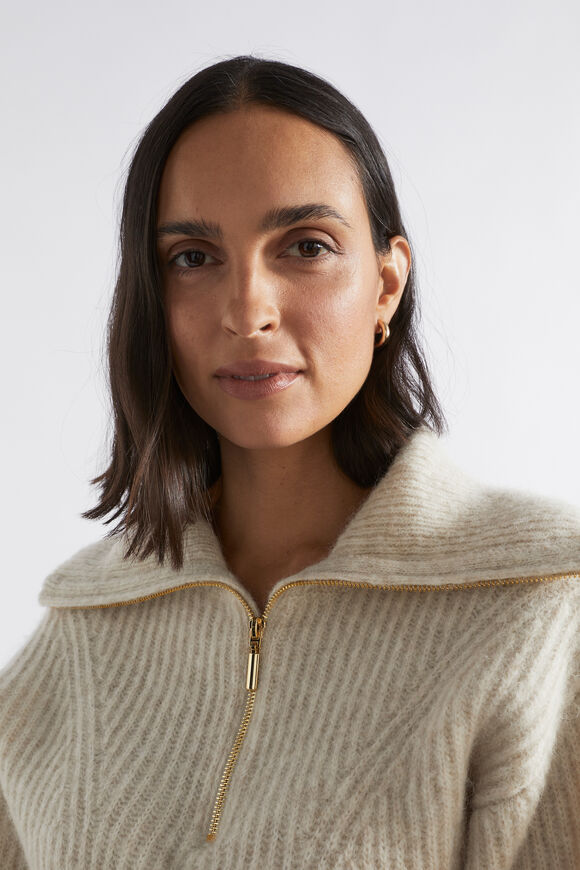 Funnel Neck Rib Knit  Oat Marle  hi-res