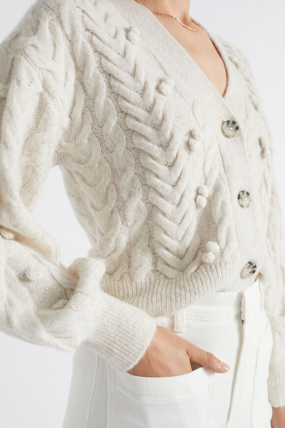 Pom Pom Braid Cardigan  Oat Marle  hi-res