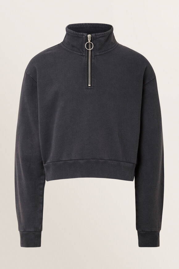 Acid Wash Zip Sweater  Washed Black  hi-res