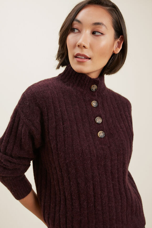 Rib Collared Sweater  Ruby Plum  hi-res