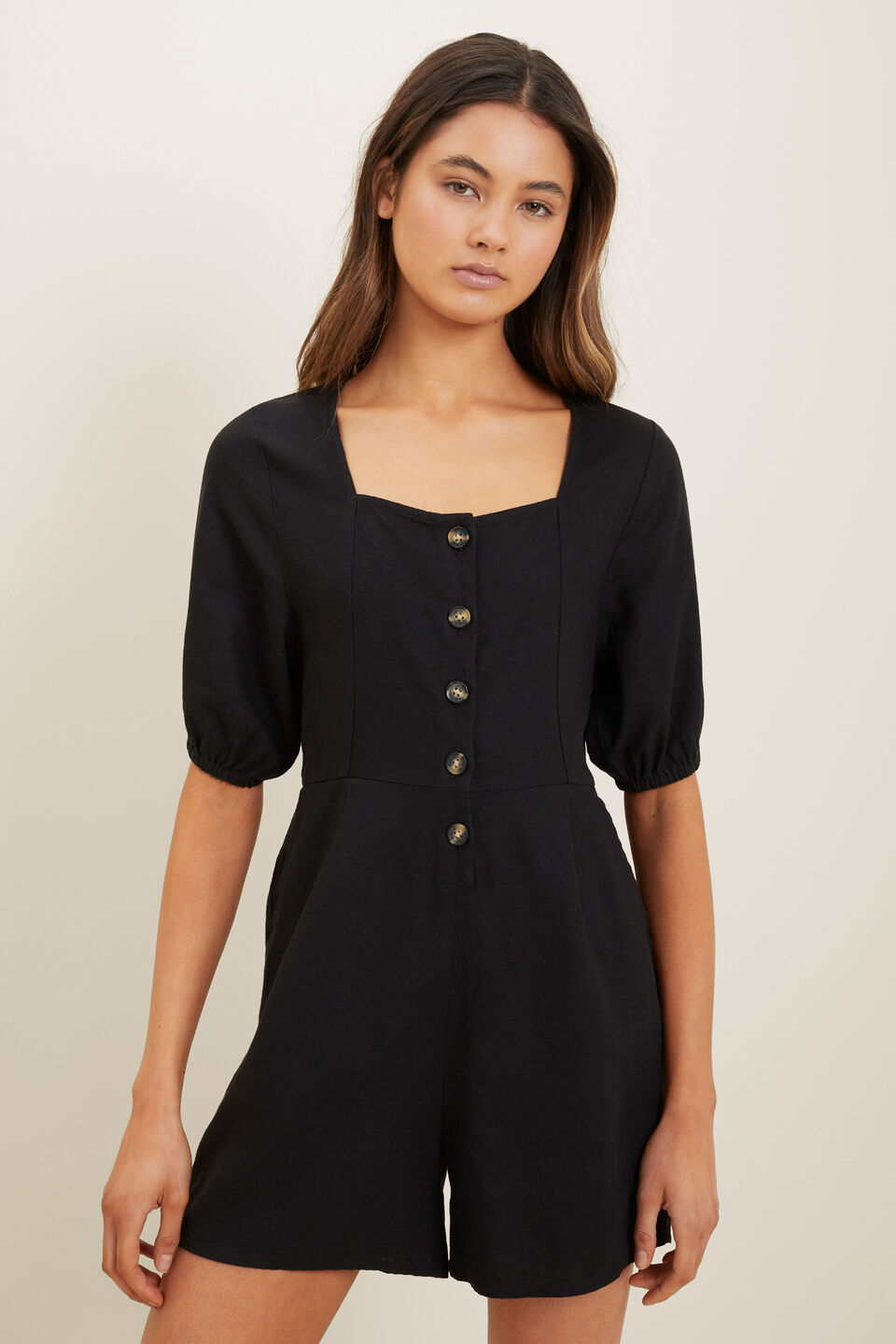 Linen Playsuit  Black