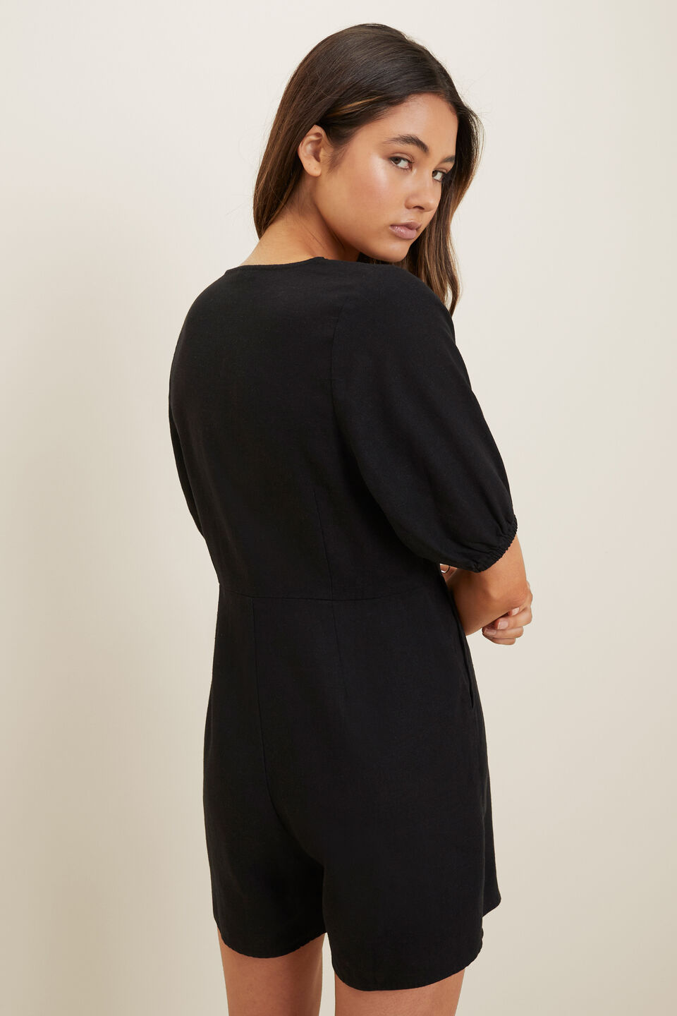 Linen Playsuit  Black