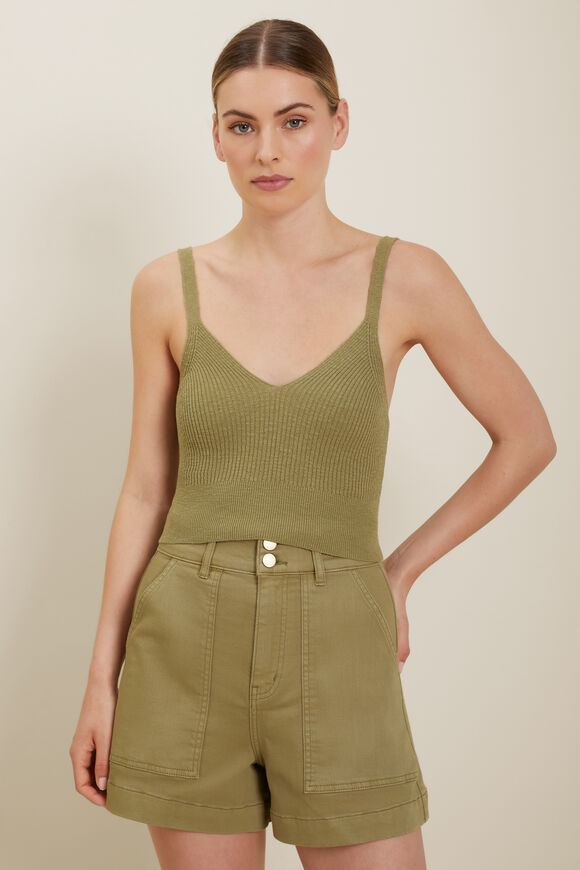 Boucle Knit Crop Top  Sage Green  hi-res