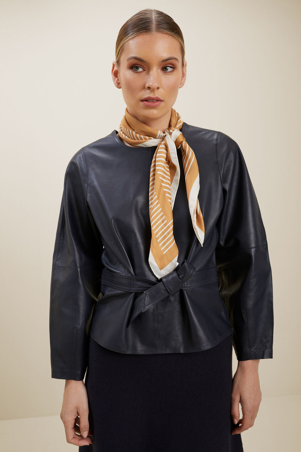 Striped Square Scarf  Honey Tan