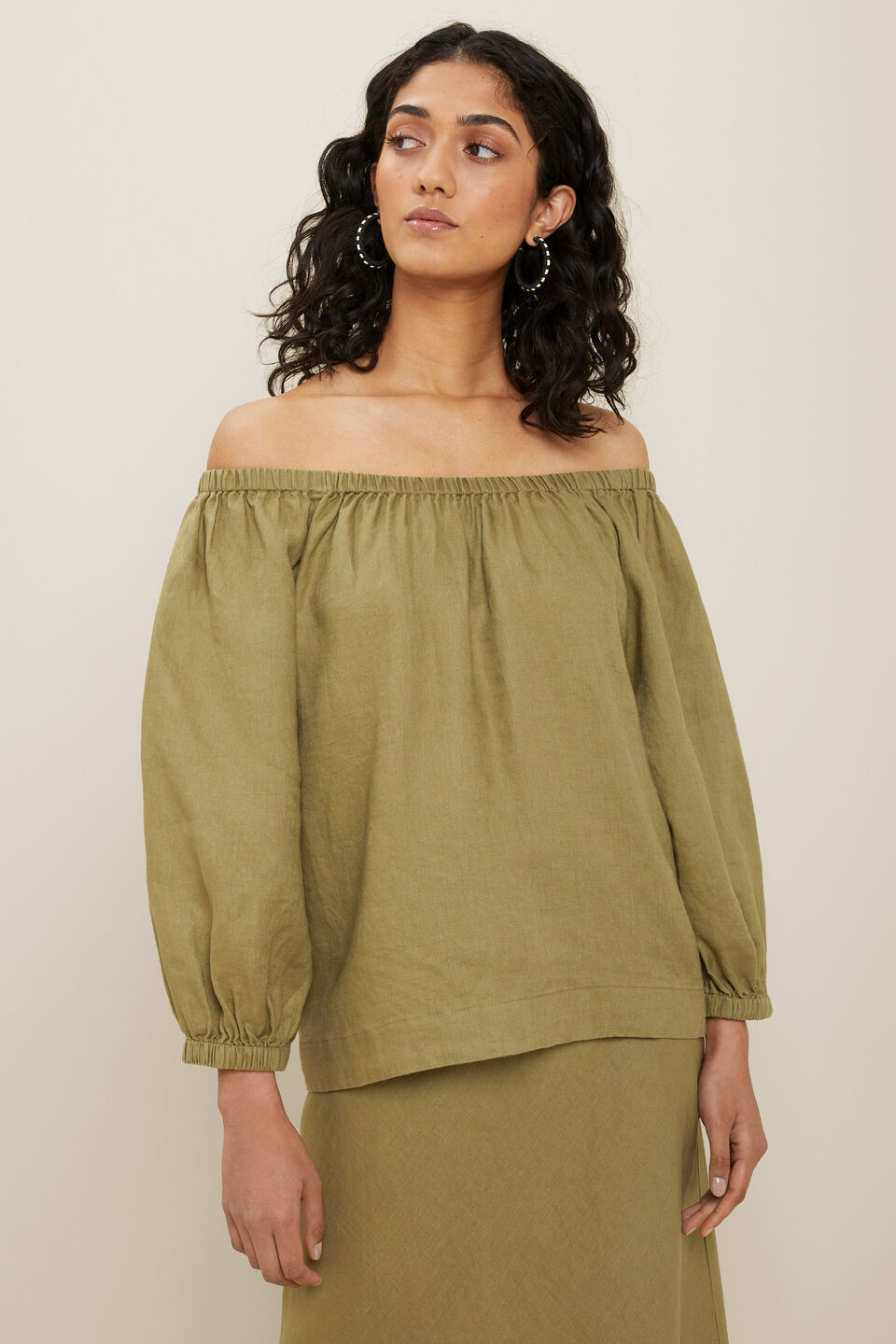 Linen Peasant Top  Sage Green
