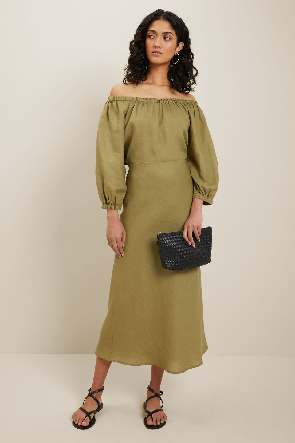 Linen Peasant Top  Sage Green
